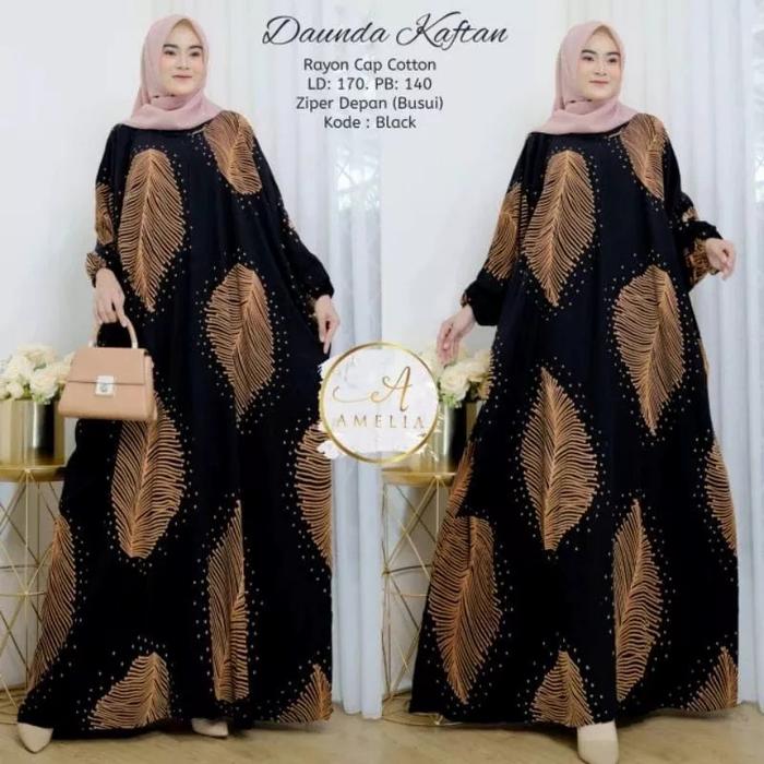Gambar GROSIR DASTER KAFTAN DAUNDA RAYON TERKIN JUMBO XXXL - Hitam, All Size dari Gallery Kantiz undefined Tokopedia