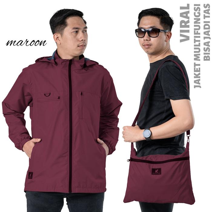 Gambar Jaket Viral bisa jadi tas waterproof windproof anti air dan anti angin - Merah Maroon, 4XL dari Rumah Komunitas undefined Tokopedia