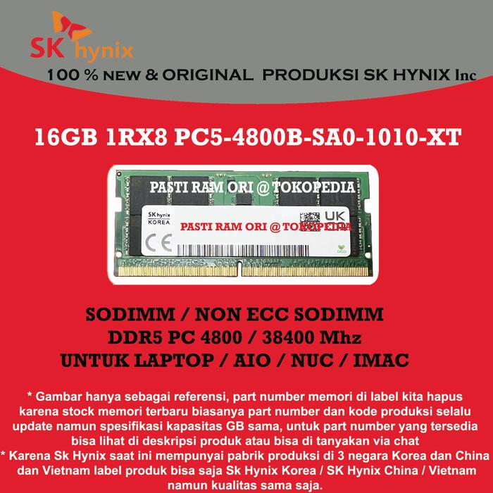 Módulo De RAM SK Hynix DDR5 16 GB 5600 MHz Para Portátiles Dell, HP, Lenovo, Acer - ¡Listo Para Mejorar Tu Equipo!