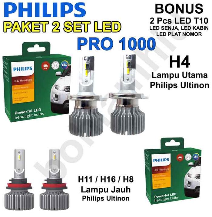 Gambar Paket LED Brio, New Brio 2012-2022 2Set Philips Ultinon PRO1000 H4+H11 - Philips H4+H11 dari bohlamhid undefined Tokopedia