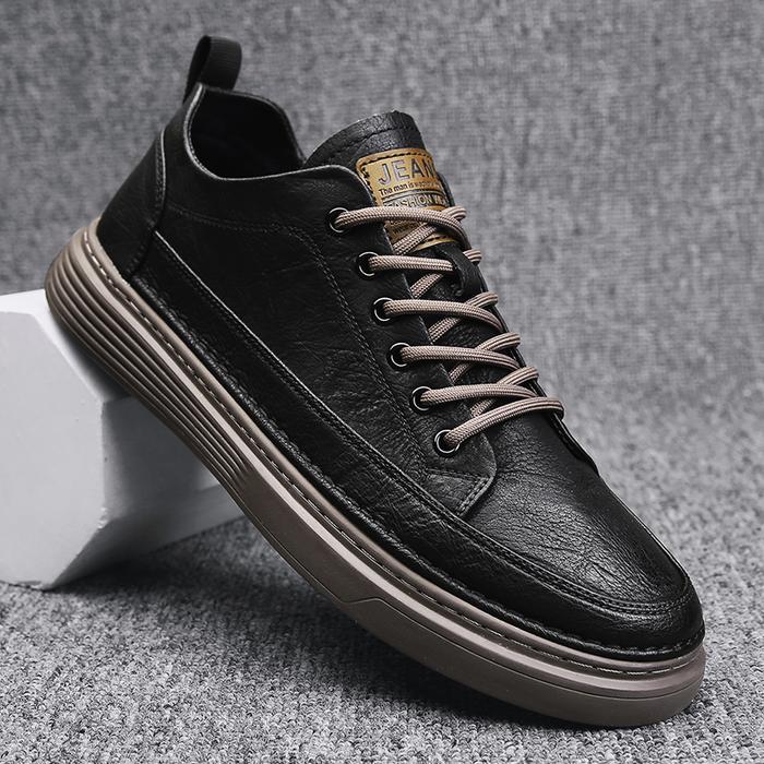 Gambar Sepatu Sneakers Pria Cowok Casual Formal Bahan Kulit Import Terbaru - Hitam, 40 dari Pamela Sneakers undefined Tokopedia