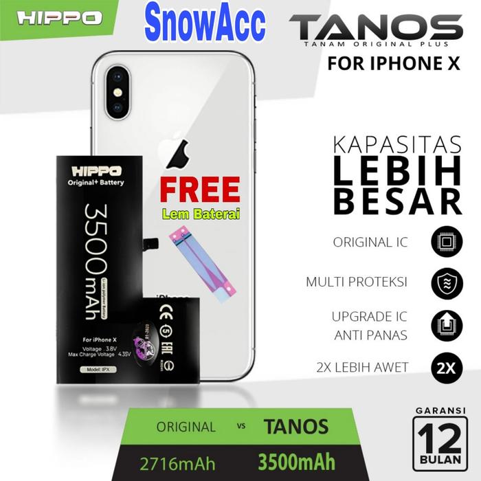 Gambar Hippo Baterai Compatible iPhone X Double Power Battery Hippo Tanos iPhone X Batre - BATERAI dari Snow Acc undefined Tokopedia
