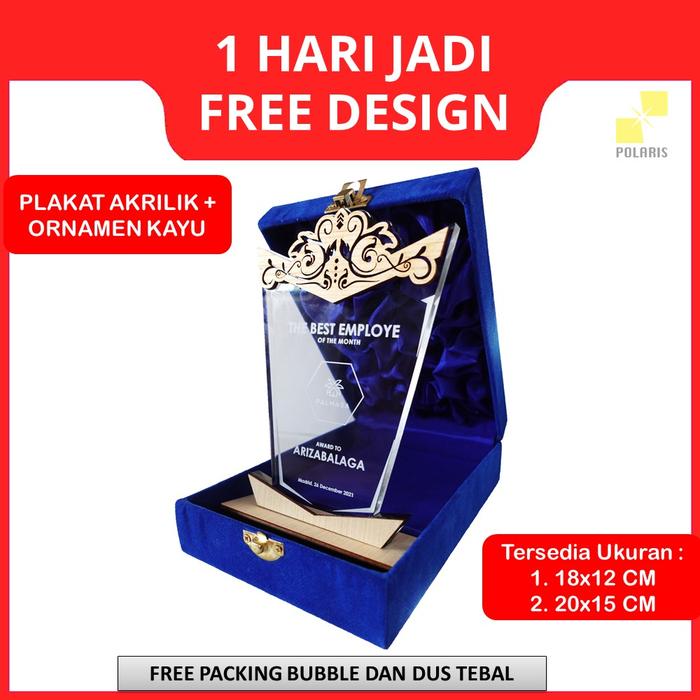 Gambar PLAKAT AKRILIK ORNAMEN KAYU + BOX CUSTOM - PLAKAT WISUDA/PENGHARGAAN - BOX BIRU, 18x12 CM dari Polaris Laser Surabaya undefined Tokopedia