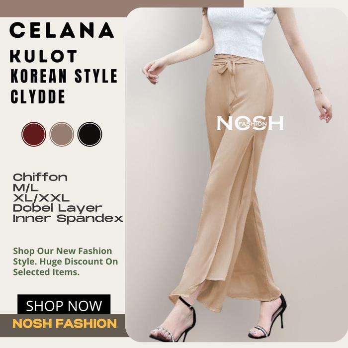 Gambar Celana Kulot Korea Wanita variasi tali Clyde Sifon Pants - NOSH - Krem, M/L dari NOSHFashion undefined Tokopedia