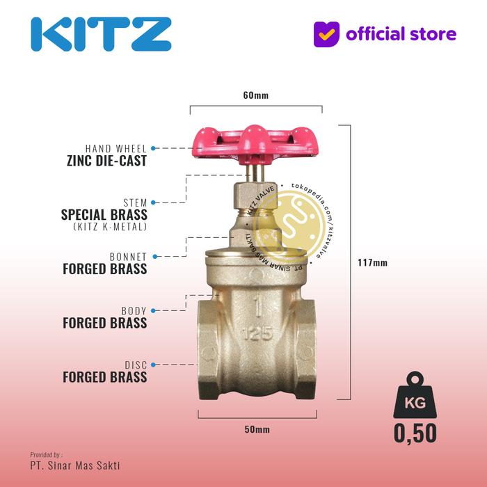 Gambar Gate Valve Brass KITZ Fig. 125 FH , Drat / Screw - 1" - 25mm dari KITZ valve undefined Tokopedia