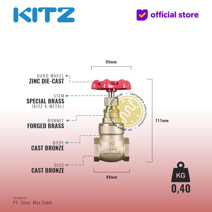 Gambar Gate Valve Bronze KITZ Fig. 150 E , Drat / Screw - 1/2" - 15mm dari KITZ valve undefined Tokopedia
