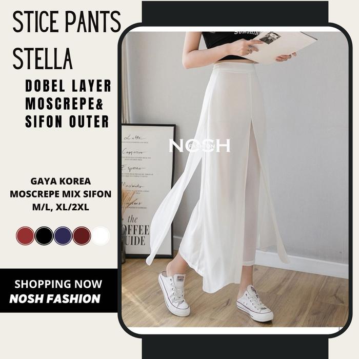 Gambar Blouse Wanita Dobel Layer Sifon Korea Style Stella Casual Pants - NOSH - Putih, M/L dari NOSHFashion undefined Tokopedia