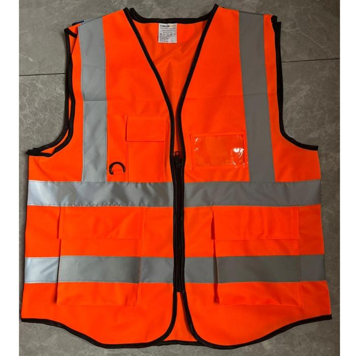 Gambar Rompi Safety Vest Proyek – Hi-Vis Reflektif + Kantong + Zipper - Orange dari gudangsafetycom undefined Tokopedia