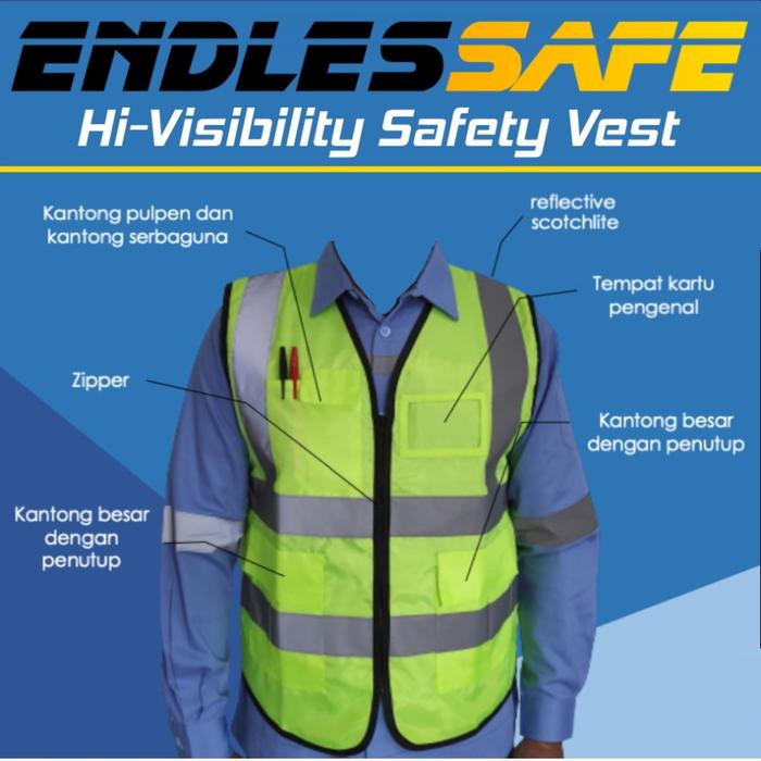 Gambar Rompi Safety Vest Proyek – Hi-Vis Reflektif + Kantong + Zipper - Kuning dari gudangsafetycom undefined Tokopedia