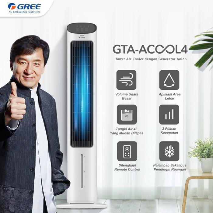 Gambar GREE GTA-ACOOL4 Tower Fan Air Cooler Remote Free Ice Pack warna Hitam Putih - Putih dari Satu Elektronik undefined Tokopedia