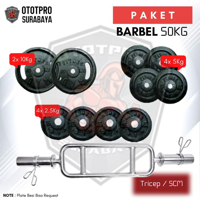 Gambar Paket Gym Stick Tricep Bar 5cm + Plate beban besi 35kg-Dumbell Barbel - BEBAN 50KG dari Ototpro Surabaya undefined Tokopedia
