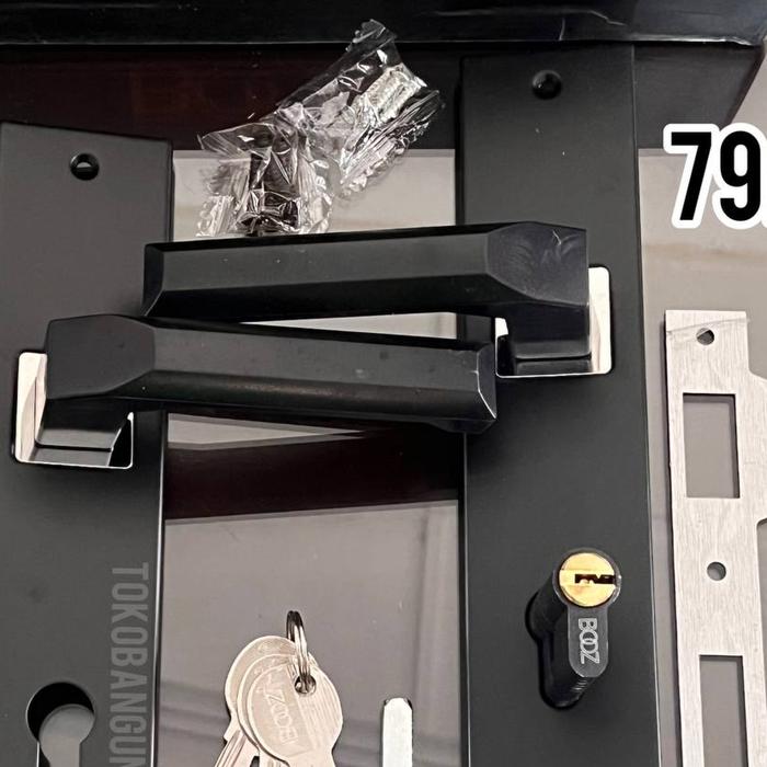 Gambar KUNCI PINTU RUMAH BESAR SET 25 CM BOSS - 79A / HANDLE HITAM MINIMALIS - BKCP List Nikel dari Tokobangunanmedan undefined Tokopedia