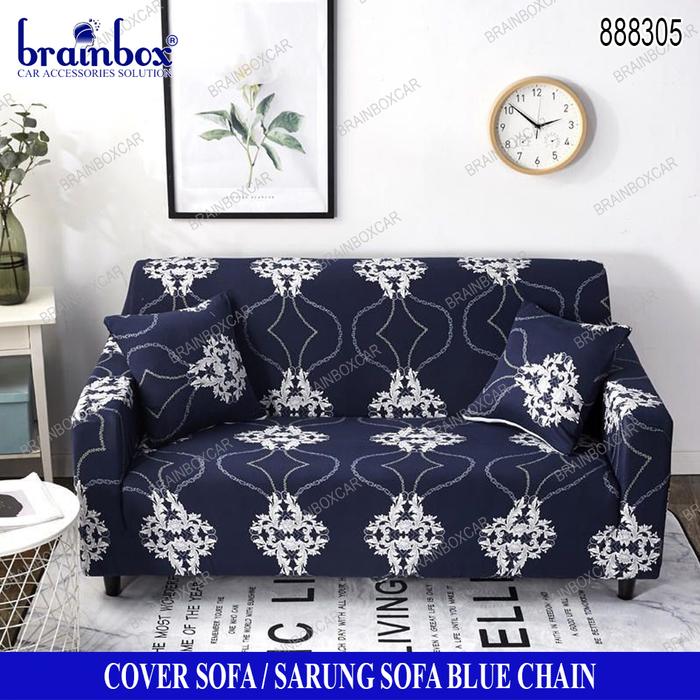 Gambar HIGH QUALITY Cover Sofa Motif C Sarung Sofa Elastic Seater Cover - Blue Chain, 3 Seater dari Brainbox Car and Home undefined Tokopedia