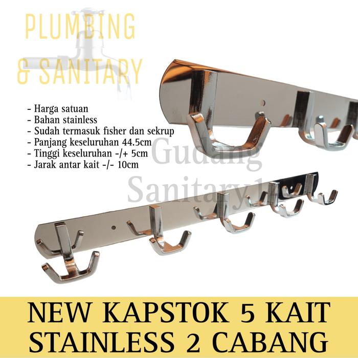 Gambar NEW kapstok 5 kait 2 cabang stainless cantolan gantungan baju terbaru dari MajuSanitary_NEW undefined Tokopedia