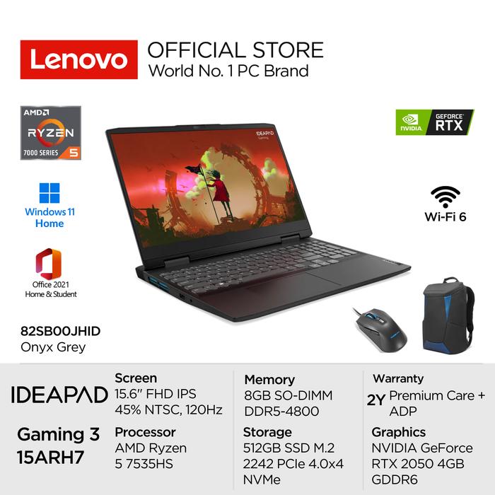 Gambar Lenovo IdeaPad Gaming 3 15ARH7 82SB00JHID Ryzen 5 7535HS RTX 2050 4GB dari Lenovo Store by IMD undefined Tokopedia
