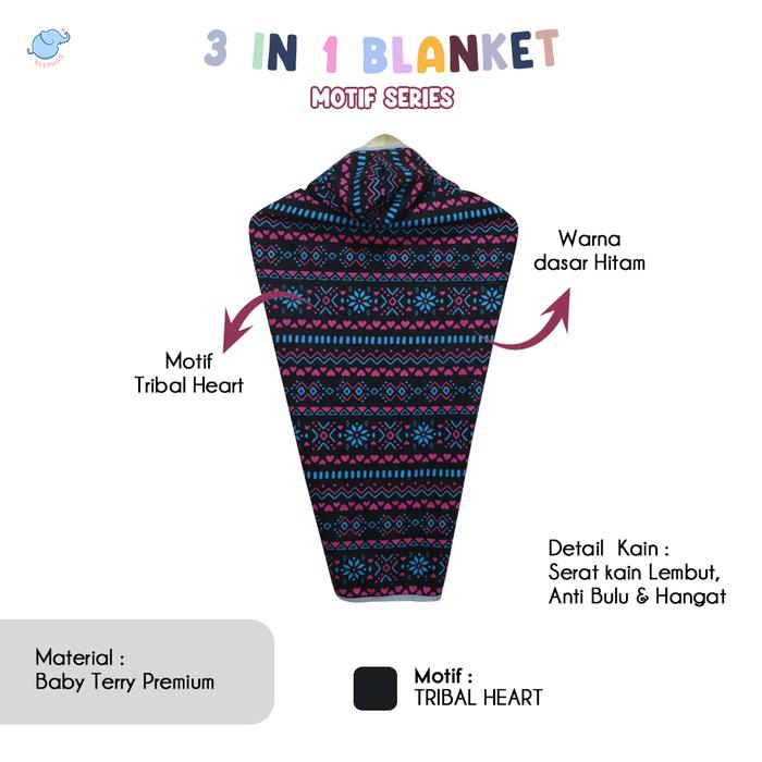 Gambar Elephas 3 in 1 Blanket With Clip - Motif Series - TRIBAL HEART dari elephas.id undefined Tokopedia
