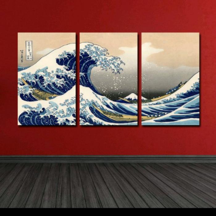 Gambar lukisan ombak Jepang 3 in 1 - 40x70 no frame dari nurilaa art undefined Tokopedia