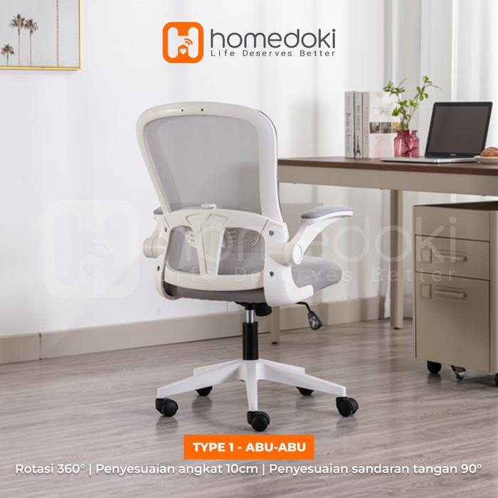 Gambar Homedoki Kursi Kantor Hidrolik/Kursi Gaming/Kursi Putar/Kursi Jaring - TYPE1-Abu abu dari Homedoki Store undefined Tokopedia