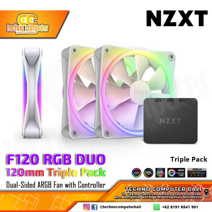 Gambar FAN CASING NZXT F120 RGB DUO - 120mm Triple RGB Fan with Controller - Putih dari Techno Computer Bali undefined Tokopedia