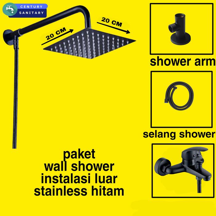 Gambar paket shower rainfall tanpa bobok dan kran mixer panas dingin hitam - HITAM 8INCH dari CENTURY SANITARY NEW undefined Tokopedia