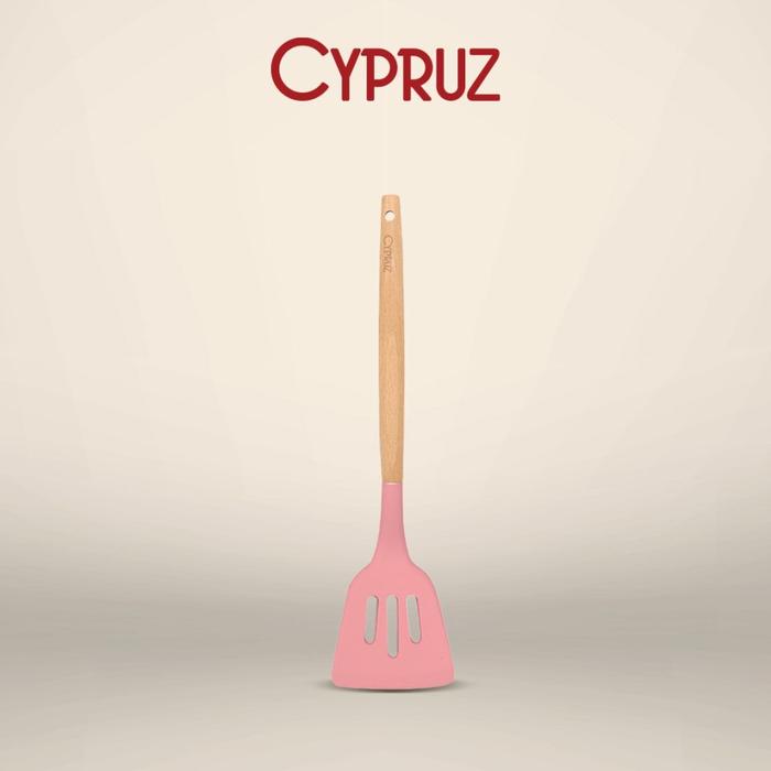 Gambar SPATULA CYPRUZ Utensil Turner Full - Gagang Kayu Kepala Silicone - Merah Muda dari TOKO JAWA ELECTRIK undefined Tokopedia