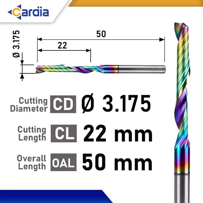 Gambar Endmill Spiral 1 Flute 3.175 mm 3mm ACP Aluminium DLC Coating CARDIA - 3.175 x 22 DLC dari Cardia Tools undefined Tokopedia
