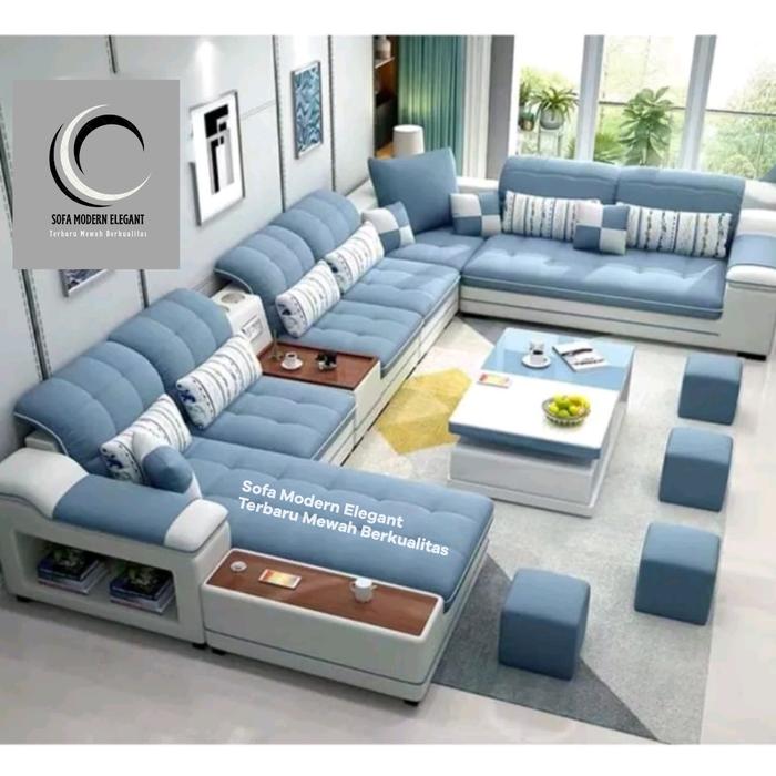 Gambar sofa u minimalis Biru elegant furniture Jati sofa modern terbaru empuk dari Sofa Modern Elegant undefined Tokopedia