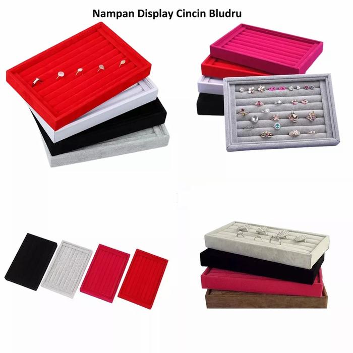 Gambar Kotak Display Nampan Display Perhiasan Cincin Emas beludru - Merah, 15 x 10 dari Tanjoeng id undefined Tokopedia
