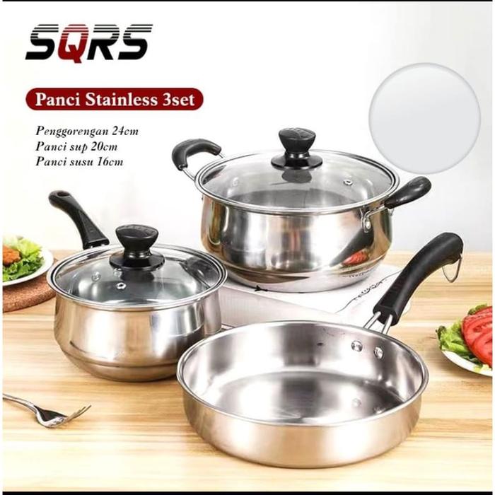 Gambar HC Panci Set Wajan Anti Lengket 3 Pcs - SQRS dari Henz Cell undefined Tokopedia