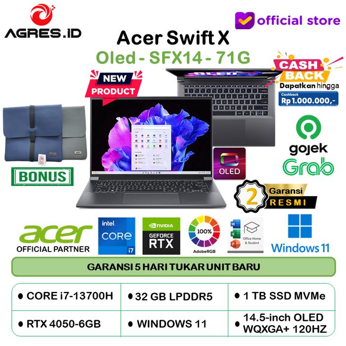 Gambar Acer Swift X 14 Oled RTX4050 i7 13700H 32GB 1TB SSD 14.5" 2.8K 120Hz - +ANTIGORES, 32GB / 1TB SSD dari AGRES ID BOGOR undefined Tokopedia