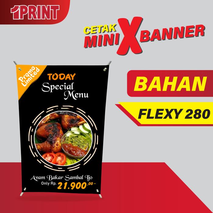 Gambar Print Mini X Banner Ukuran 25 x 40 cm | Custom Mini X Banner + Tiang - FLEXY 280GSM dari 1Print undefined Tokopedia