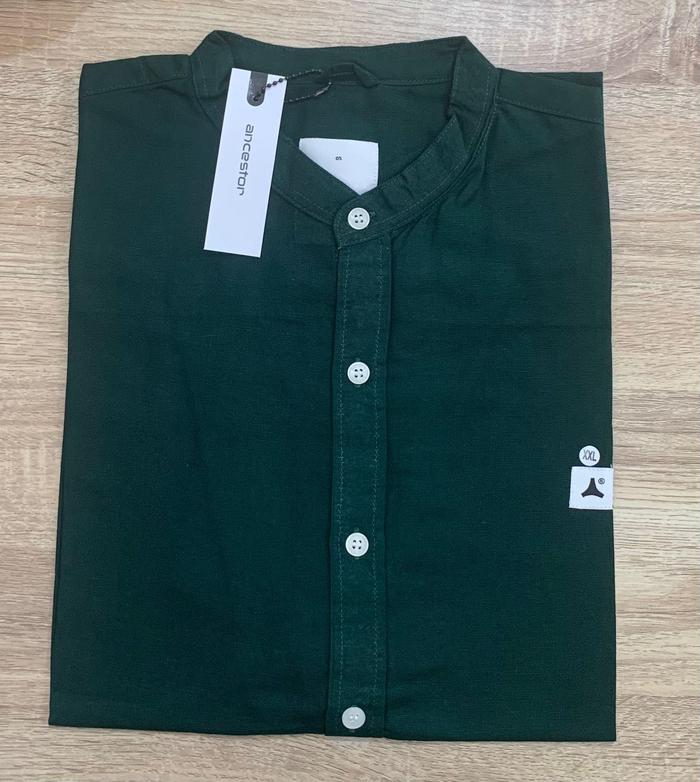 Gambar Ancestor Kemeja Pria Shanghai Polos - Linen Lengan Pendek New - Hijau Botol, XL dari ancestor_id undefined Tokopedia