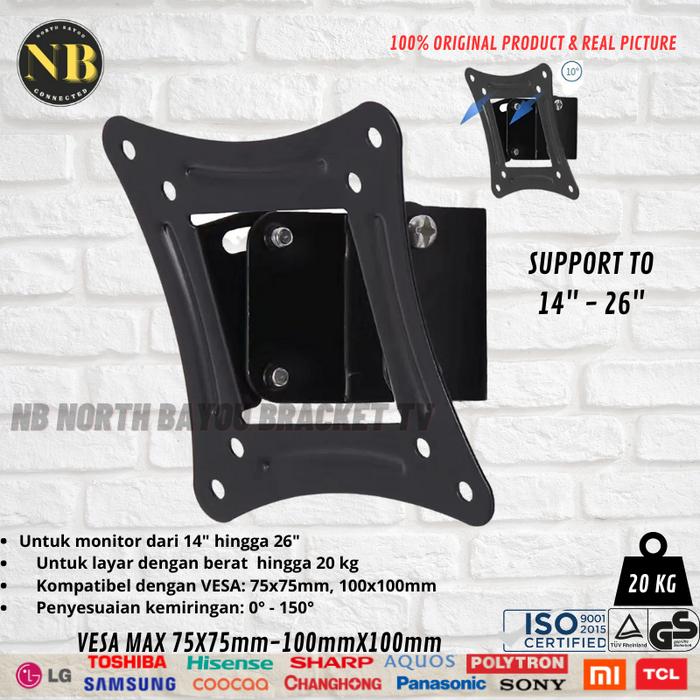 Gambar BRACKET BREKET BRAKET MONITOR TV 14 15 17 19 20 22 24 27 INCH MAX 30" - UP TO 26" dari NB NORTH BAYOU BRACKET TV undefined Tokopedia