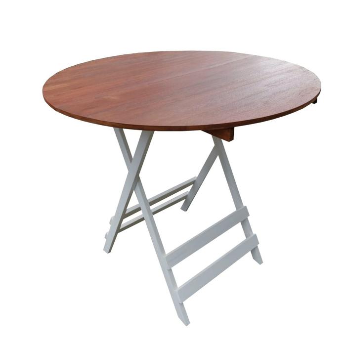 Gambar Meja Bundar Lipat diameter 100 cm Tinggi 70/75/80 cm Full Kayu Solid - Coklat Putih, Tinggi 70 cm dari Lukito Ecowood undefined Tokopedia