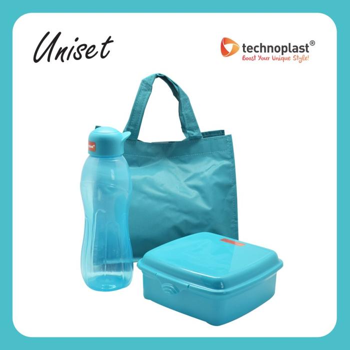 Gambar TECHNOPLAST Lungo Teens Block Set Lunch Box Botol + Sendok Garpu & Tas - Uniset Hijau dari Technoplastik.id undefined Tokopedia