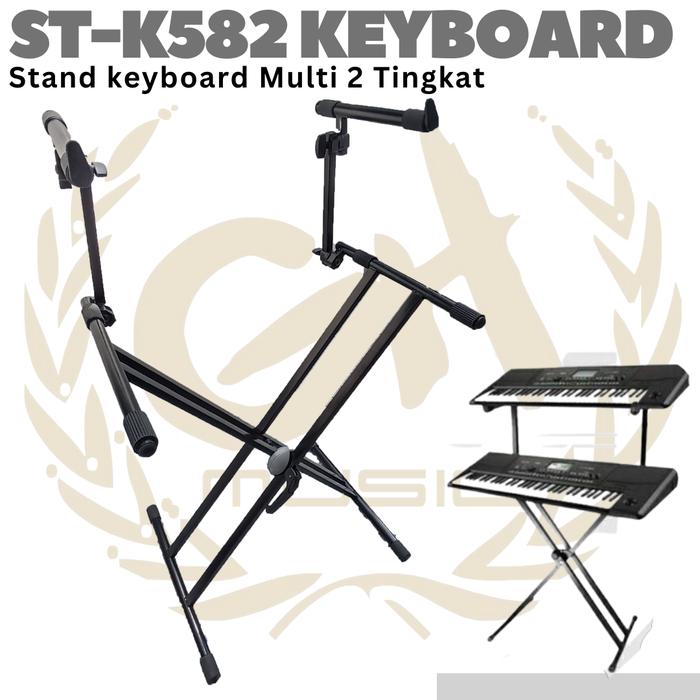 Promo STAND KEYBOARD DOUBLE 2 DUAL MULTI Susun Tingkat Tumpuk Piano