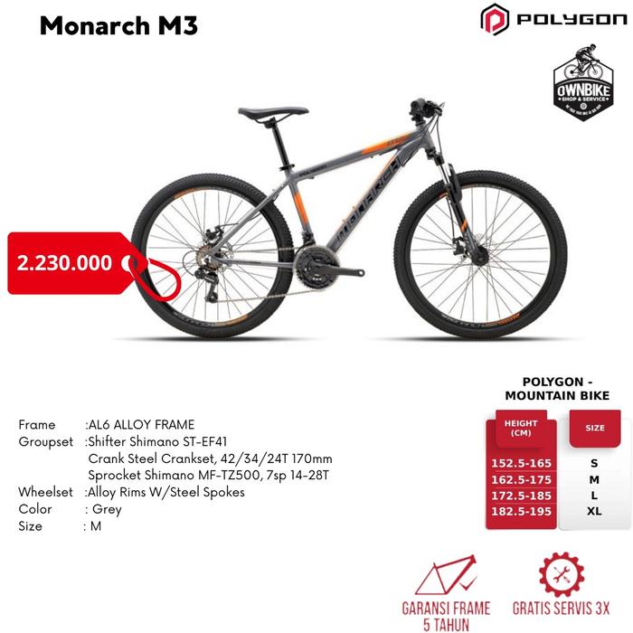 Gambar Sepeda MTB Polygon Monarch M3 - Free Accessories - Abu-abu dari OwnbikePolygonPekanbaru undefined Tokopedia
