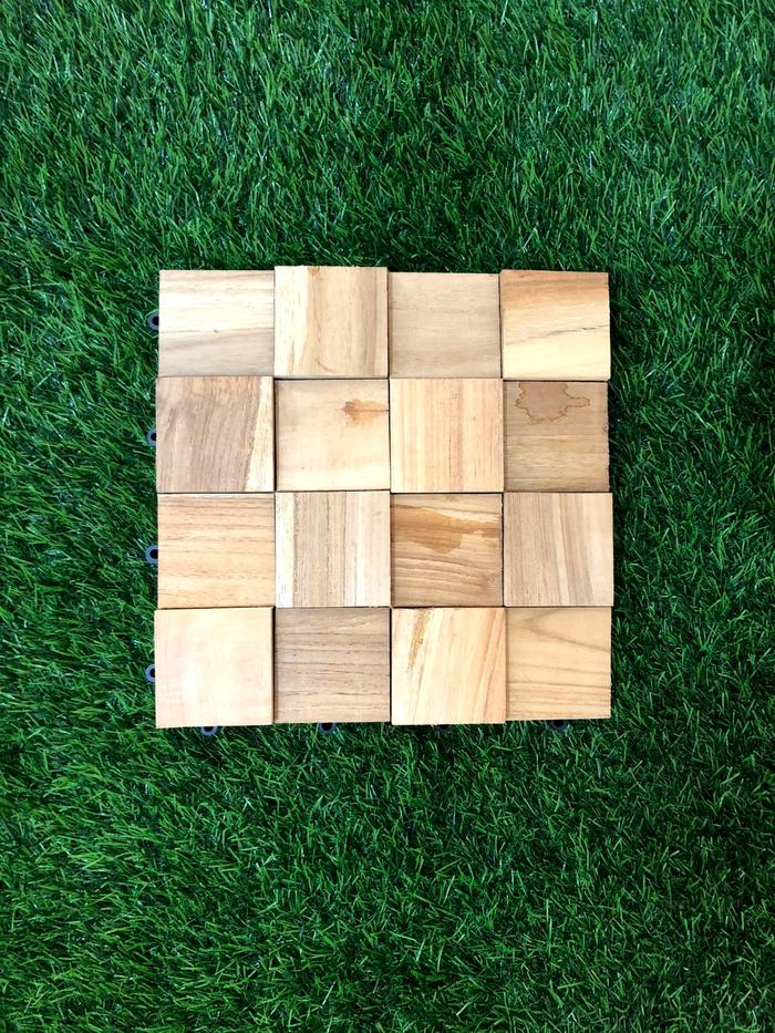 Gambar Wall Panel Jati kotak 3D Wood Panel Hiasan Dinding Kayu Jati - unFinish dari Rumah Decking undefined Tokopedia