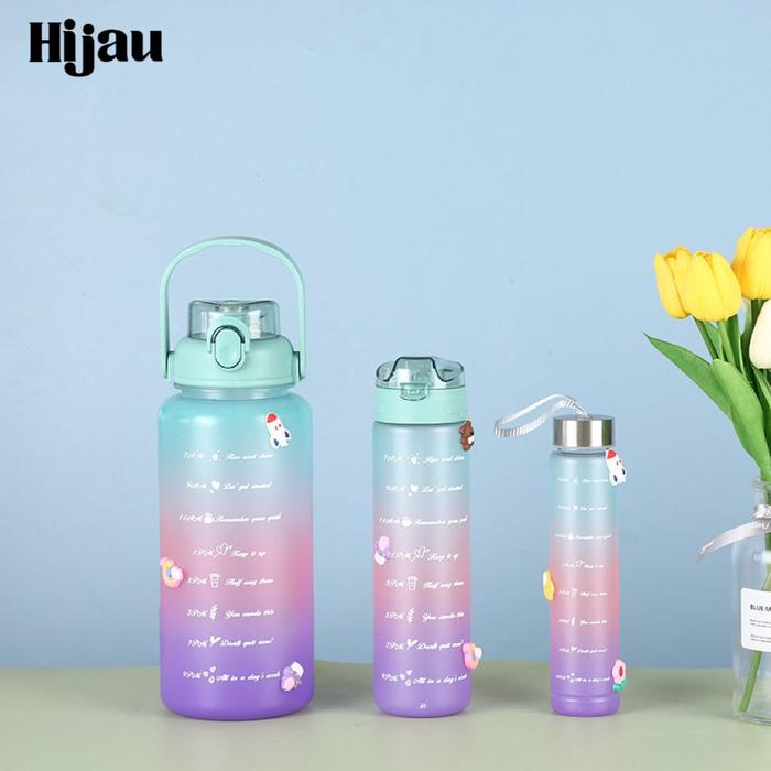 Gambar BOTOL MINUM SET 3 IN 1 GRADASI / Botol Air Minum Free Sticker/Sedotan - 3 SET TOSCA dari Isb.Id undefined Tokopedia