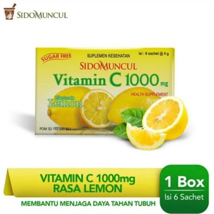 Gambar SidoMuncul C1000 Vitamin C 1000 Lemon Orange Sido Muncul 1 box 6sachet - LEMON, ECERAN 1SACHET dari KICHI KITSU undefined Tokopedia