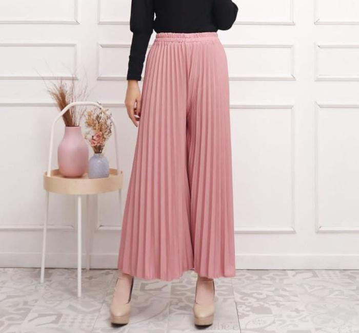 Gambar AHLAMI CELANA KULOT PLISKET CELANA JUMBO PREMIUM CELANA KANTOR KEKINIA - Pink dari ahlami undefined Tokopedia