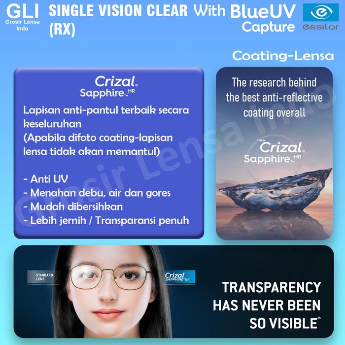 Gambar Lensa kacamata Essilor Blue uv Capture 1.5 Crizal easy uv gosok - CRIZAL SAPPHIRE dari Grosir Lensa Indo undefined Tokopedia