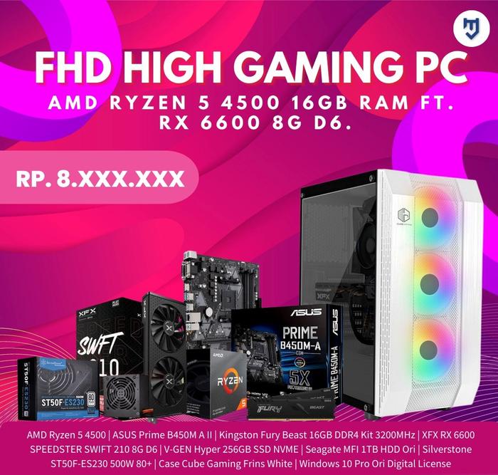 Jual FHD HIGH GAMING PC AMD RYZEN 4500 16GB RAM RX 6600 8G