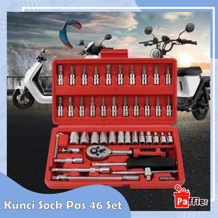 Jual Kunci Sock Pas 46 Set Tools Kit Shock Obeng Socket Ring L Motor ...