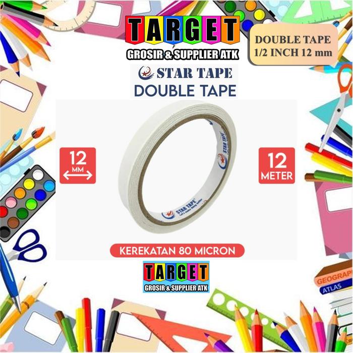 Gambar DOUBLE TAPE 12mm / DOBEL TIP KECIL 12 mm / LEM KERTAS 2 SISI 1/2 INCH - STAR TAPE dari TARGET ATK undefined Tokopedia