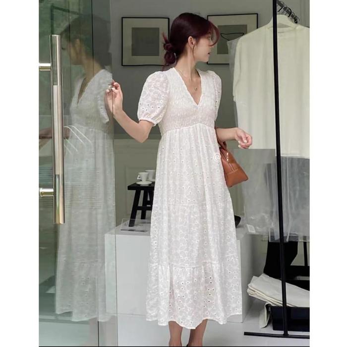 Gambar 67311 OSANA Smocked Boho Embroidered Dress Import/Dress Korea Casual - Bw dari Tyna Fashion Shop undefined Tokopedia