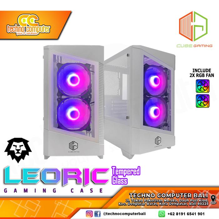 Gambar CASING CUBE GAMING LEORIC Glass - Mid Tower mATX Tempered Case - Putih dari Techno Computer Bali undefined Tokopedia