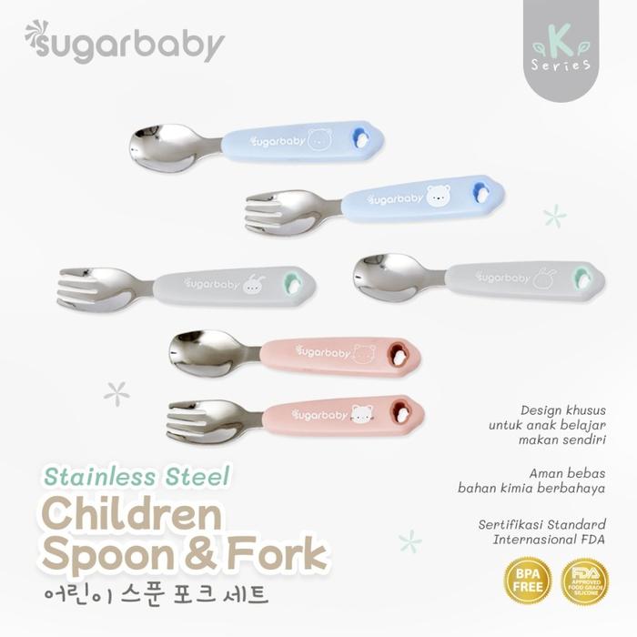 Gambar Sugar Baby Children Lunch Box, Cup, Bowl, BIB, Spoon - Alat Makan Bayi - Spoon and Fork, Blue dari Baby Wise Surabaya undefined Tokopedia