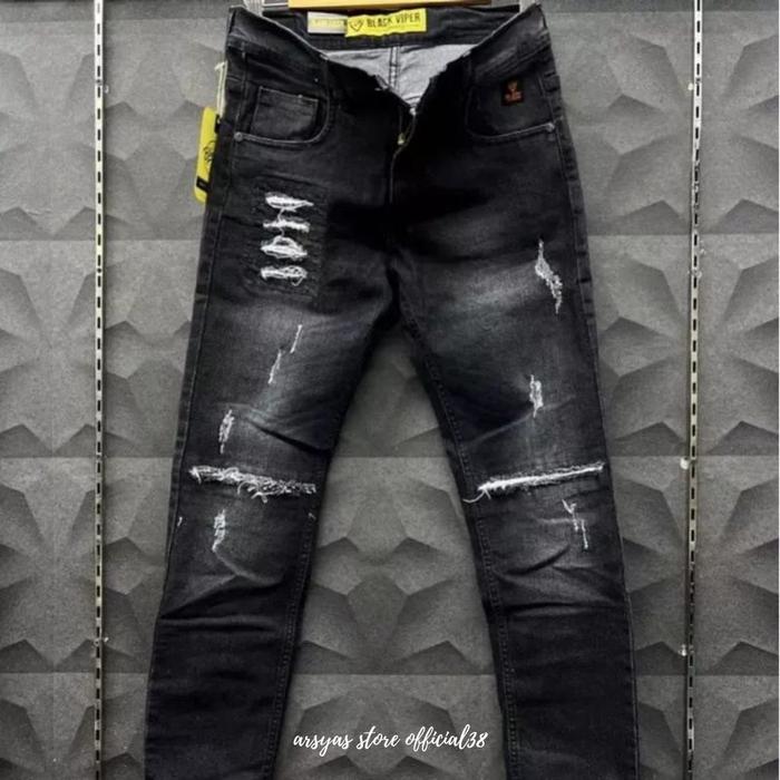 Gambar celana jeans sobek pria panjang slim fit original robek lutut big size - Hitam 1, 27 dari ArsyasStoreOfficial38 undefined Tokopedia