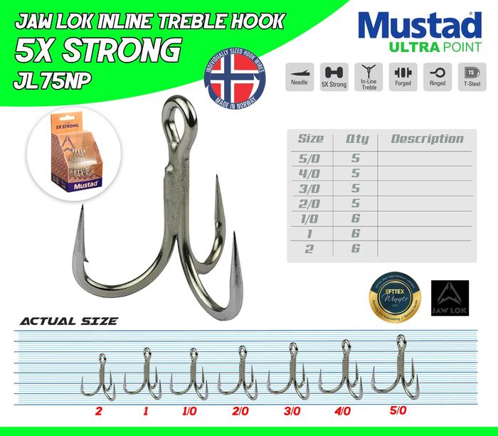 Gambar Mustad JAW LOCK Inline Treble Hook 5X Strong JL75NP color TITAN STEEL - TITAN STEEL, Size 2 dari Fishing zone undefined Tokopedia